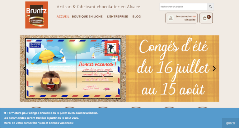 congés été vacances Chocolaterie Bruntz chocolatier alsace