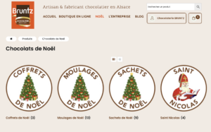 collection de bonbon de chocolat de Noël de la chocolaterie bruntz en alsace